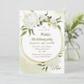 Invitation fleurs blanches verdure or couronne fête d'anniver (Debout devant)