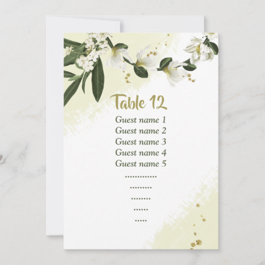 Invitation fleurs blanches vert assise tableau numéro de tabl (Devant)