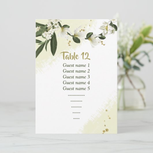 Invitation fleurs blanches vert assise tableau numéro de tabl (Debout devant)