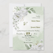 Invitation fleurs blanches vert feuille mariage (Devant)