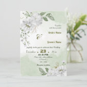 Invitation fleurs blanches vert feuille mariage (Debout devant)