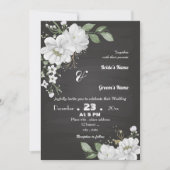 Invitation fleurs blanches vert feuille noir (Devant)