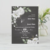 Invitation fleurs blanches vert feuille noir (Debout devant)
