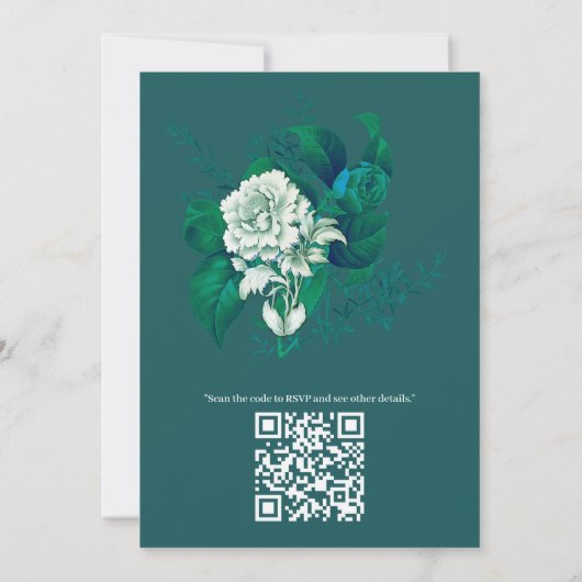 Invitation Fleurs blanches / vertes / bleues sur Cryspy Blanc (Dos)