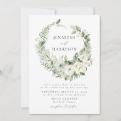 Invitation Fleurs blanches vertes et Mariage de couronne verd (Devant)
