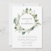 Invitation Fleurs blanches vertes et Mariage de couronne verd (Devant)
