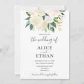 Invitation Fleurs blanches vertes Script Mariage (Devant)