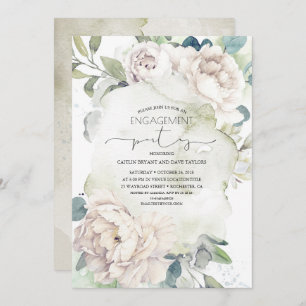 Invitation Fleurs blanches vintages Élégante Partie d'engagem
