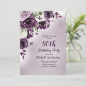 Invitation Fleurs blanches violettes Papillons 80e anniversai (Debout devant)