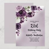Invitation Fleurs blanches violettes Papillons Femmes 21 ans (Devant / Derrière)