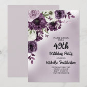 Invitation Fleurs blanches violettes Papillons Femmes 40 ans (Devant / Derrière)