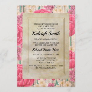 Invitation Fleurs blanches violettes roses Fête de tronc en b