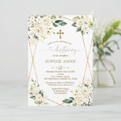 Invitation Fleurs blanches Whimsical Gold Girl Christening (Debout devant)