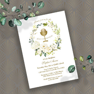 Invitation Fleurs blanches Wreath Girl First Holy Communion