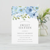 Invitation Fleurs bleu ciel Doux 16 Anniversaire (Debout devant)