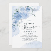 Invitation Fleurs bleu clair poussiéreuses Fête des mariées f (Devant / Derrière)
