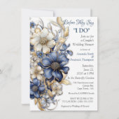 Invitation Fleurs Bleu et Blanc Arty Gold (Devant)