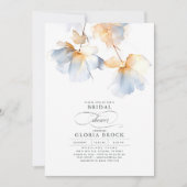 Invitation Fleurs bleu et or Dusty Fête des mariées moderne (Devant)