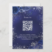 Invitation fleurs bleu marine argent QR RSVP luxe mariage (Dos)