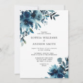 Invitation Fleurs bleu marine Indigo Floral Mariage (Devant)