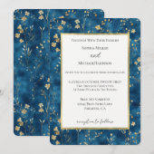 Invitation Fleurs Bleu Or Mariage (Devant / Derrière)