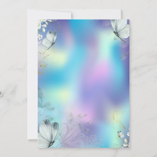 Invitation Fleurs Bleu Papillons Holographique Anniversaire (Dos)