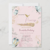 Invitation Fleurs Bleu Papillons rose Anniversaire (Devant)