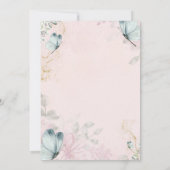 Invitation Fleurs Bleu Papillons rose Anniversaire (Dos)