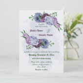 Invitation Fleurs bleu pourpre vert feuille mariage (Debout devant)