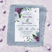 Invitation Fleurs bleu pourpre vert feuille mariage