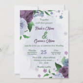 Invitation Fleurs bleu pourpre vert feuille mariage (Devant)