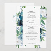 Invitation Fleurs Bleu Poussiéreux 2 pour Mariage (Devant / Derrière)