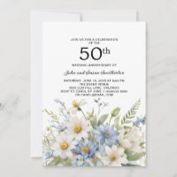 Fleurs Bleu Poussiéreux Marguerites Blanches 50e A