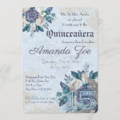 Invitation Fleurs Bleu Poussiéreux pour Mes Quinze (Devant)