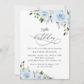 Invitation Fleurs Bleu Poussiéreux, Verdure, Boho, Anniversai (Devant)