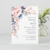 Invitation Fleurs bleu rose Aquarelle Florale Bridal Brunch (Debout devant)
