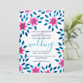 Invitation Fleurs bleu rose Feuille Mariage de peinture acryl (Debout devant)