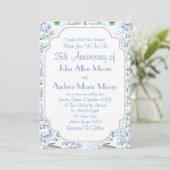 Invitation Fleurs Bleu Vert 25e Anniversaire (Debout devant)