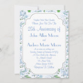 Invitation Fleurs Bleu Vert 25ème Anniversaire (Devant)