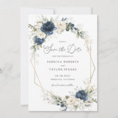 Invitation Fleurs Bleu Vert Or Mariage Enregistrer La Date (Devant)