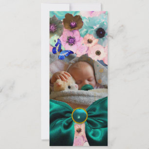 INVITATION FLEURS, BLEUE BABY SHOWER MODÈLE PHOTO