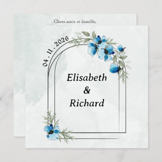 Invitation "Fleurs bleues" (Devant / Derrière)