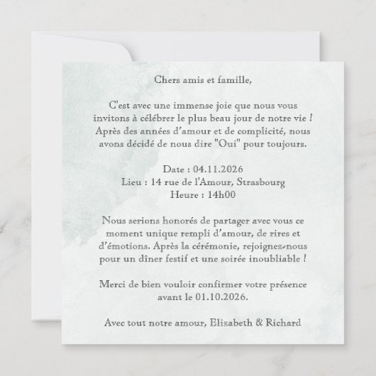 Invitation "Fleurs bleues" (Dos)