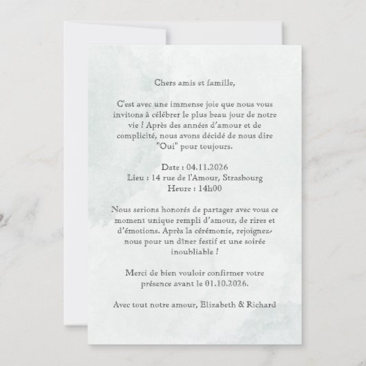 Invitation "Fleurs bleues" (Dos)