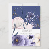 Invitation Fleurs bleues 90e anniversaire argent élégant chic (Devant)