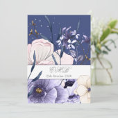 Invitation Fleurs bleues 90e anniversaire argent élégant chic (Debout devant)