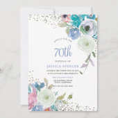 Invitation Fleurs bleues à la menthe magique 70e anniversaire (Devant)