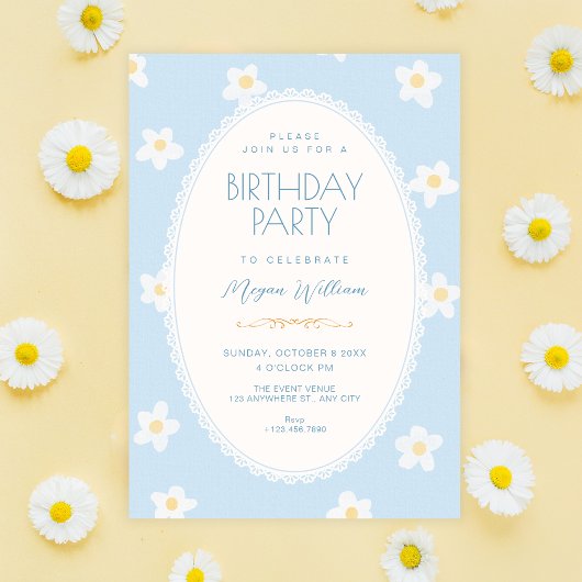 Invitation Fleurs bleues anniversaire