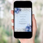 Invitation Fleurs bleues argent 25e anniversaire mariage