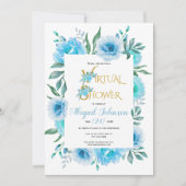 Invitation Fleurs bleues bébé virtuel ou douche nuptiale (Devant)